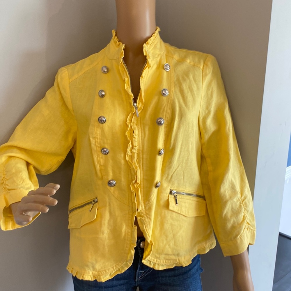 Inc yellow linen zip up quarter length sleeve jacket, size medium
